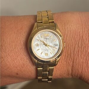 Vintage Timex Gold Watch with White mother of pearl Face
